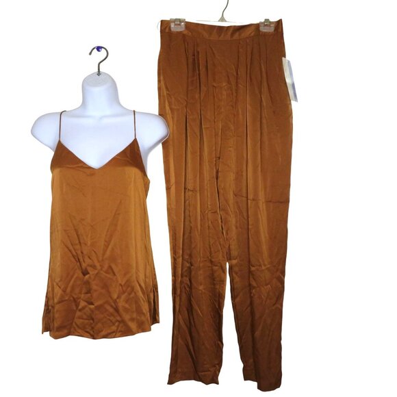Vintage 80s Counterparts Womens Copper Satin Camisole & Pleated Pants Set Small - Picture 7 of 12